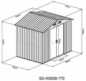 מחסן גינה מתכת ירוק 2.36X174 מטר X86