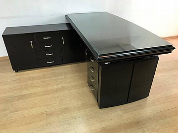 שולחן מנהל שחור עם זכוכית במידה 180X90