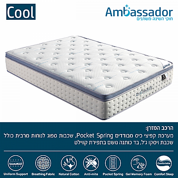 מזרן קפיצים מבודדים עם שכבת ויסקו ג'ל בעלת אפקט קירור