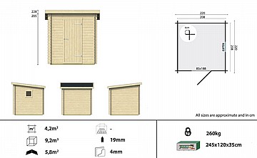 מחסן עץ, דגם: איגו Eigo מידה 2.20X 2.20 מטר