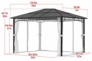 גזיבו פוליקרבונט מקצועי 3.6X3.0 מטר Sycamore