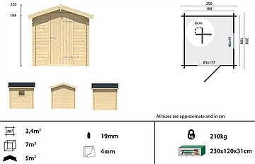 מחסן עץ לגינה מידה 2.00X 2.00 מטר ארגו