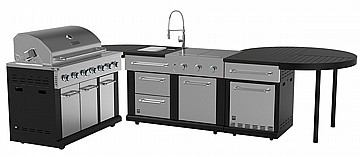 מטבח חוץ מודולרי עם איחסון גריל כיור ומקרר Miami
